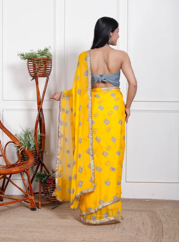 Yellow_Pure_Chiffon_Bandhani_Bandej_Stone_Work_Sarees_For_Women