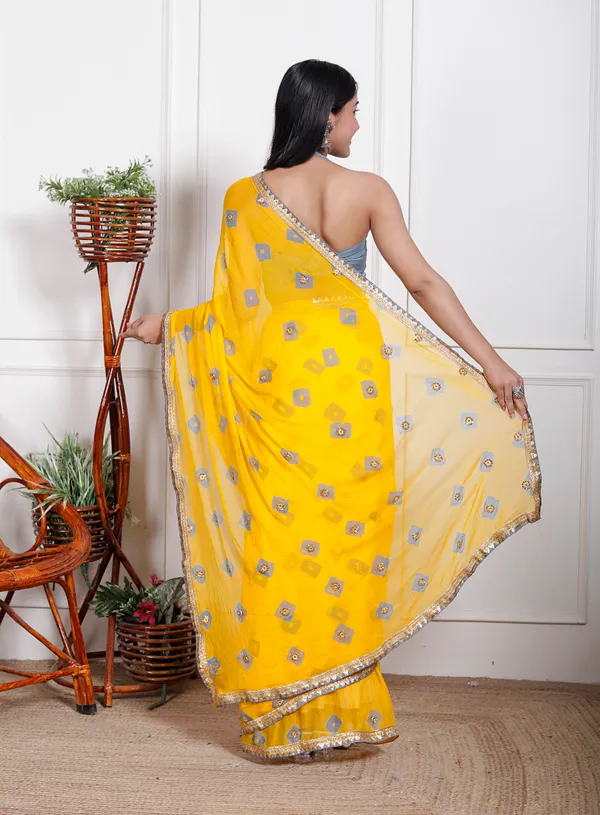 Yellow_Pure_Chiffon_Bandhani_Bandej_Stone_Work_Sarees_For_Women