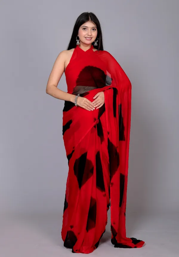 Black_Pure_Chiffon_Printed_Checked_Printed_Sarees_For_Women