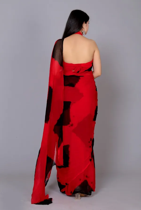 Black_Pure_Chiffon_Printed_Checked_Printed_Sarees_For_Women