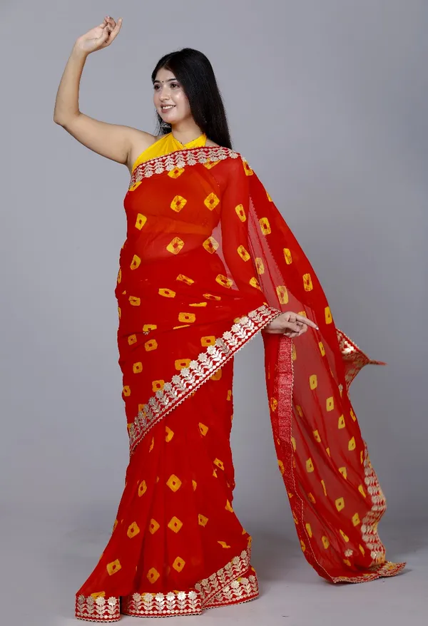Red_Trendy_Printed_Chiffon_Bandhini_Gotta_Patti_Work_Sarees_For_Women