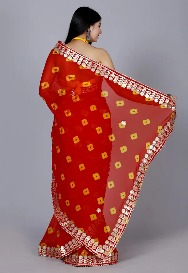 Red_Trendy_Printed_Chiffon_Bandhini_Gotta_Patti_Work_Sarees_For_Women