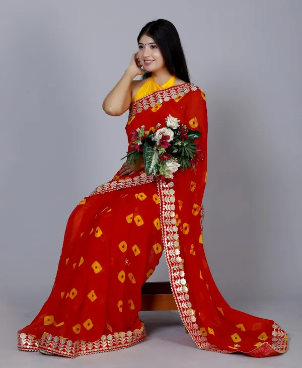 Red_Trendy_Printed_Chiffon_Bandhini_Gotta_Patti_Work_Sarees_For_Women