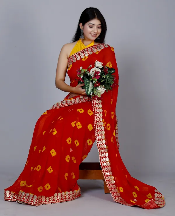 Red_Trendy_Printed_Chiffon_Bandhini_Gotta_Patti_Work_Sarees_For_Women