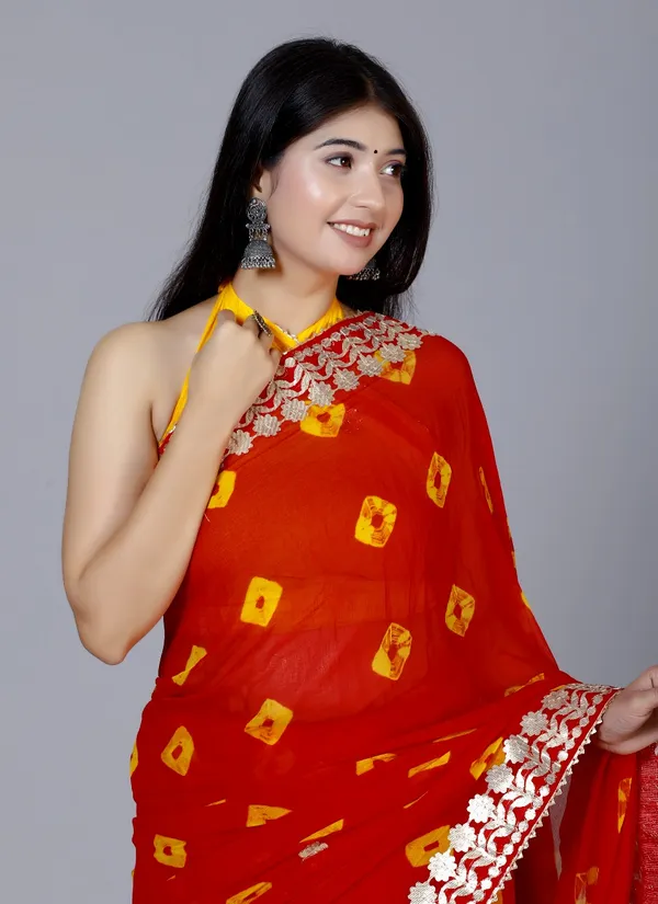Red_Trendy_Printed_Chiffon_Bandhini_Gotta_Patti_Work_Sarees_For_Women
