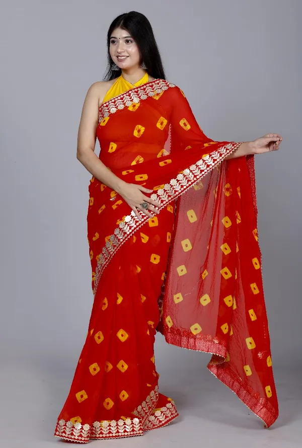 Red_Trendy_Printed_Chiffon_Bandhini_Gotta_Patti_Work_Sarees_For_Women