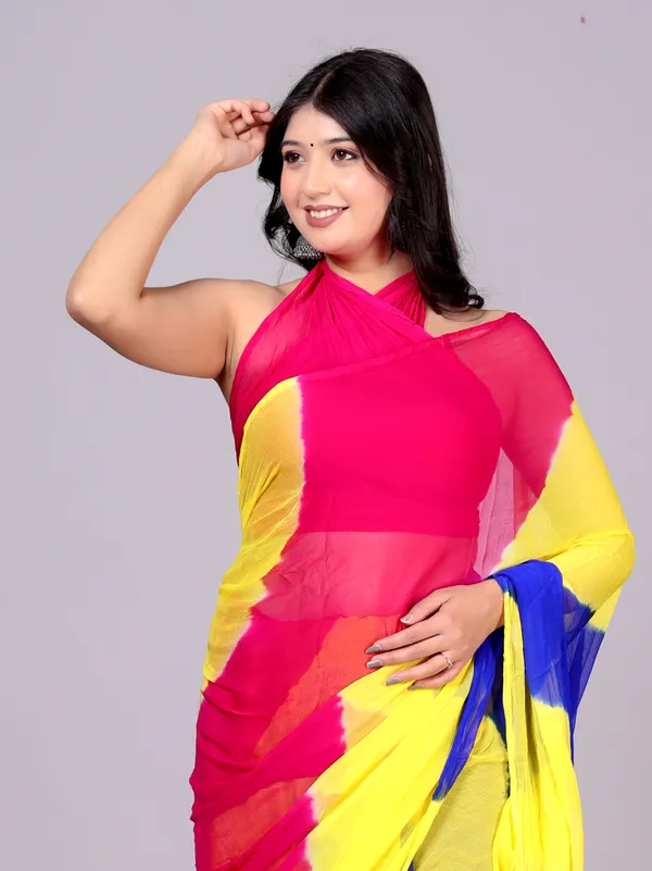 Multicolor_Jaipuri_Leheriya_Printed_Pure_Chiffon_Saree_For_Women