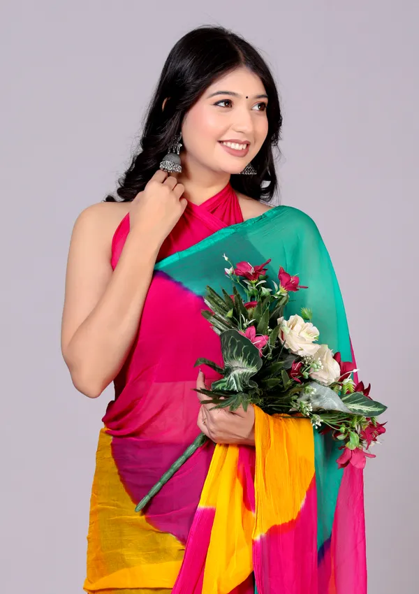 Multicolor_Jaipuri_Leheriya_Printed_Pure_Chiffon_Saree_For_Women