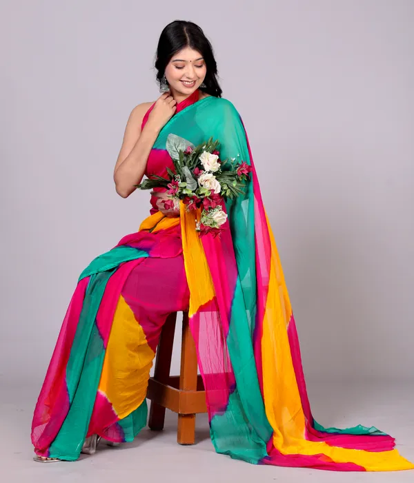 Multicolor_Jaipuri_Leheriya_Printed_Pure_Chiffon_Saree_For_Women