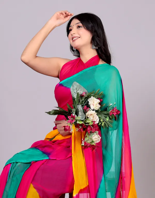 Multicolor_Jaipuri_Leheriya_Printed_Pure_Chiffon_Saree_For_Women