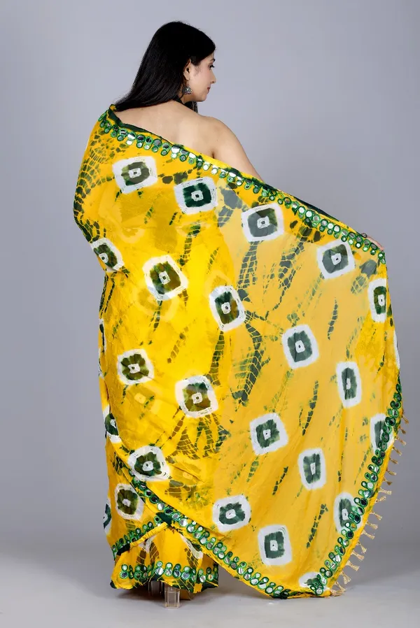 Gold_Pure_Chiffon_Mirror_Work_Bandhani_Printed_Sarees_For_Women