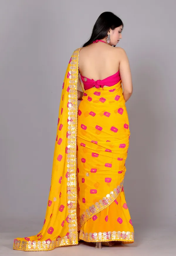 Yellow_Trendy_Printed_Chiffon_Bandhini_Gotta_Patti_Work_Sarees_For_Women