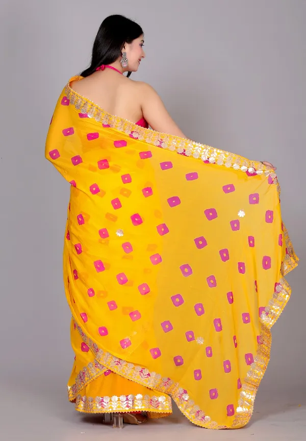 Yellow_Trendy_Printed_Chiffon_Bandhini_Gotta_Patti_Work_Sarees_For_Women