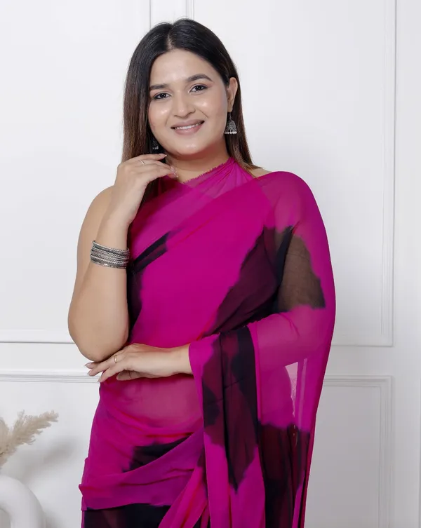 Black_Pure_Chiffon_Printed_Checked_Printed_Sarees_For_Women