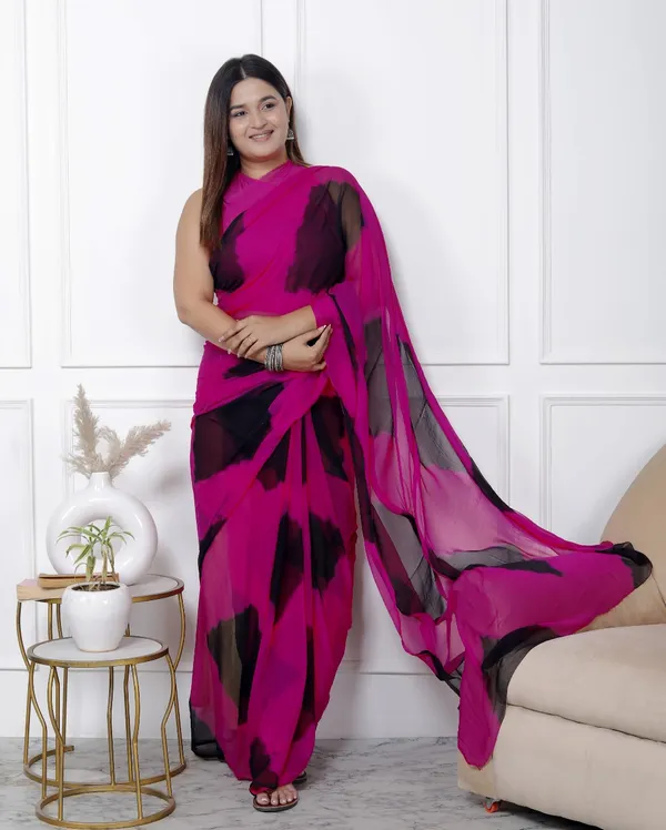 Black_Pure_Chiffon_Printed_Checked_Printed_Sarees_For_Women