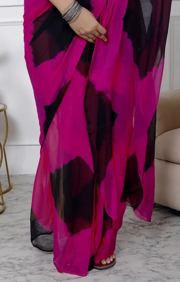 Black_Pure_Chiffon_Printed_Checked_Printed_Sarees_For_Women