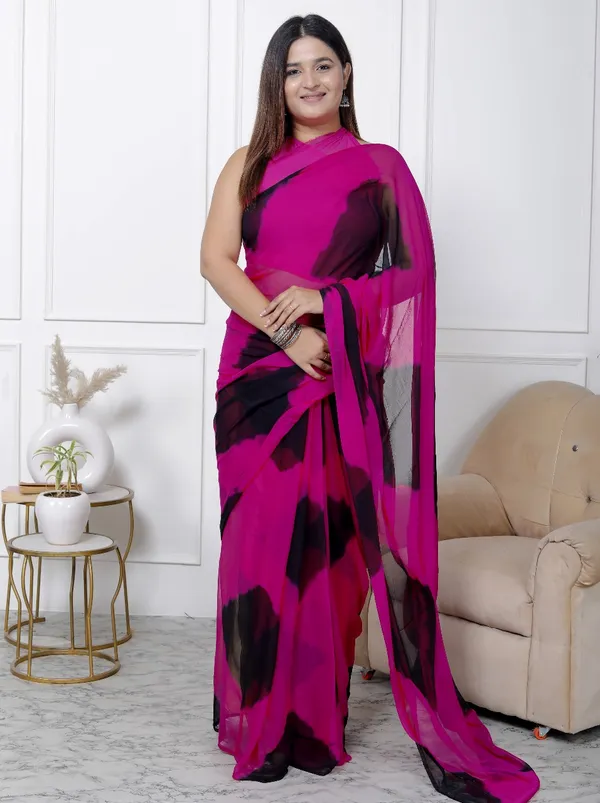 Black_Pure_Chiffon_Printed_Checked_Printed_Sarees_For_Women