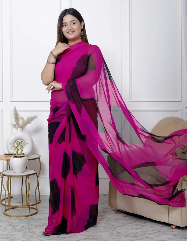Black_Pure_Chiffon_Printed_Checked_Printed_Sarees_For_Women