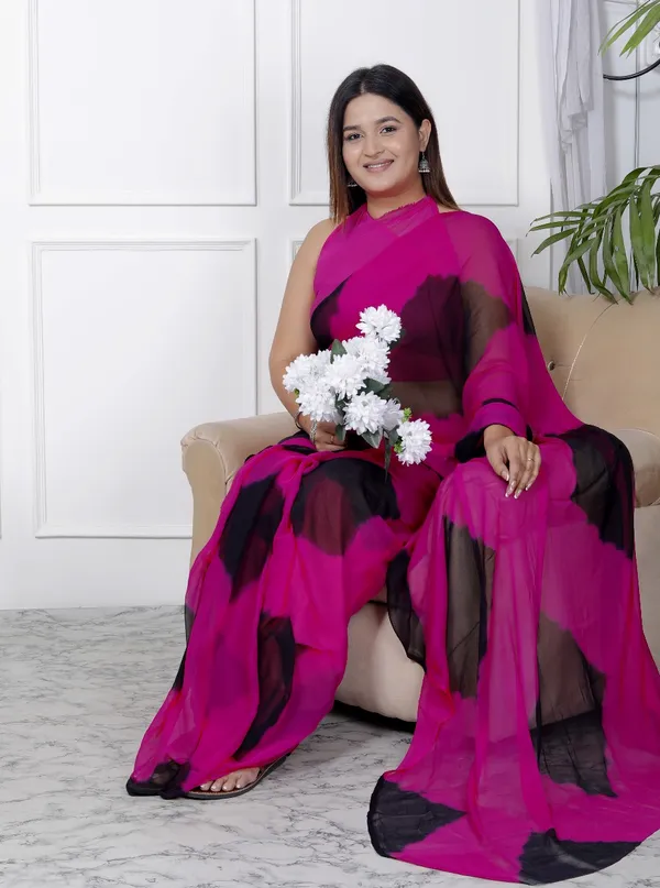 Black_Pure_Chiffon_Printed_Checked_Printed_Sarees_For_Women
