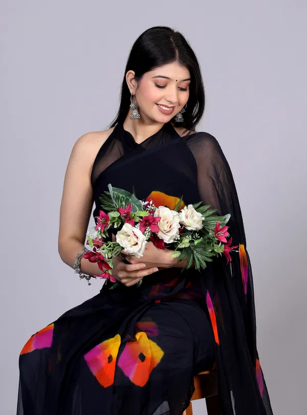 Black_Bandhani_Printed_Chiffon_Printed_Sarees_For_Women