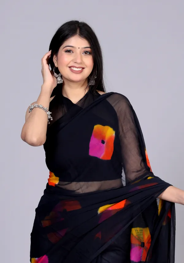 Black_Bandhani_Printed_Chiffon_Printed_Sarees_For_Women