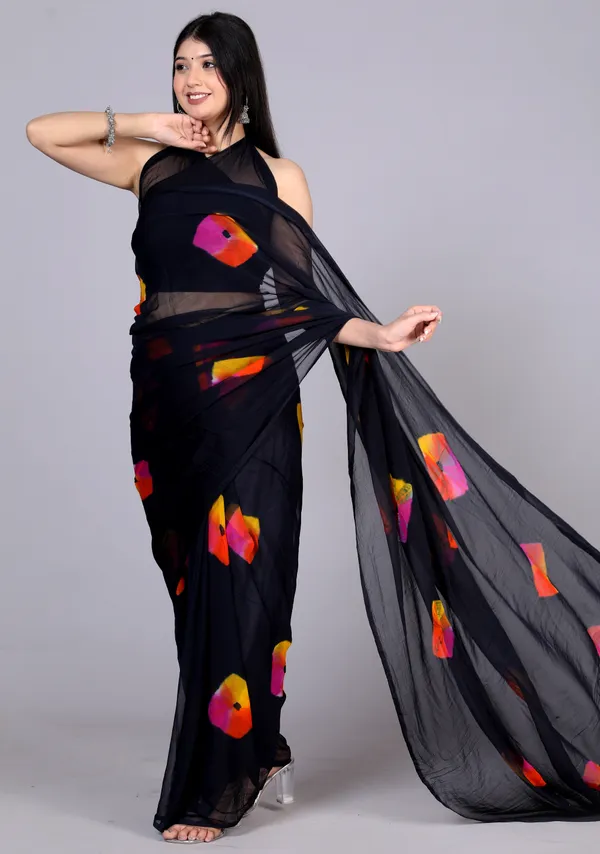 Black_Bandhani_Printed_Chiffon_Printed_Sarees_For_Women