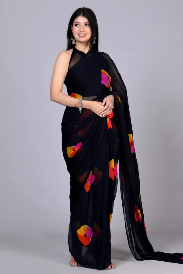 Black_Bandhani_Printed_Chiffon_Printed_Sarees_For_Women