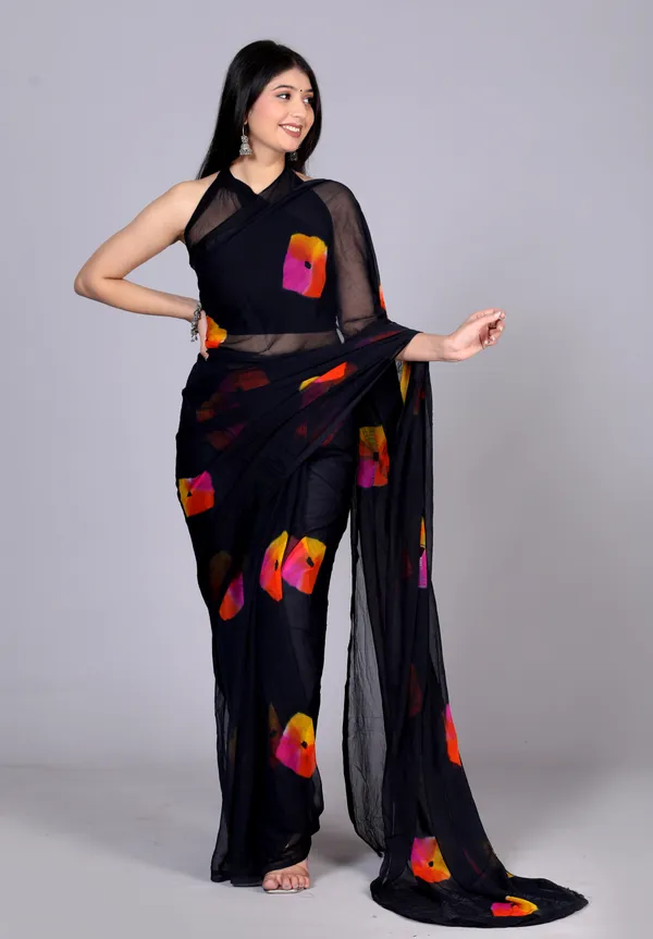 Black_Bandhani_Printed_Chiffon_Printed_Sarees_For_Women
