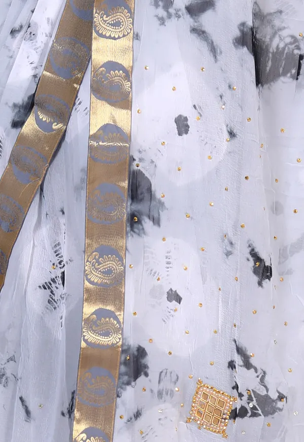Grey_Pure_Chiffon_Trendy_Bandhini_Stone_Work_Chiffon_Sarees_For_Women