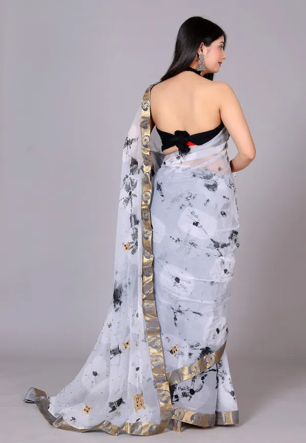 Grey_Pure_Chiffon_Trendy_Bandhini_Stone_Work_Chiffon_Sarees_For_Women