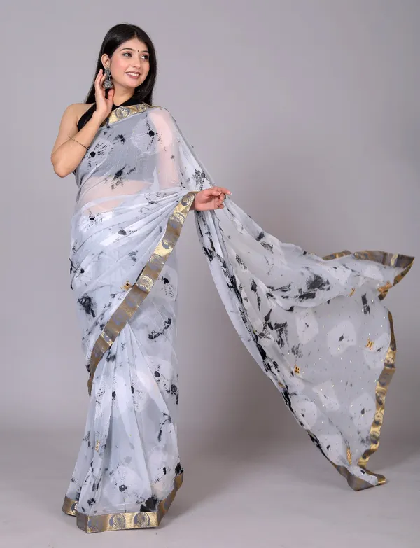 Grey_Pure_Chiffon_Trendy_Bandhini_Stone_Work_Chiffon_Sarees_For_Women