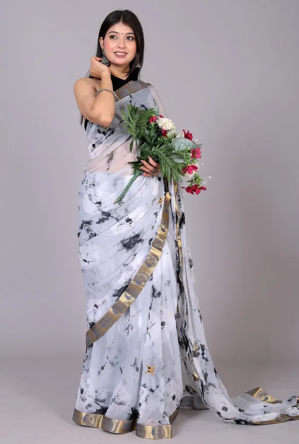 Grey_Pure_Chiffon_Trendy_Bandhini_Stone_Work_Chiffon_Sarees_For_Women