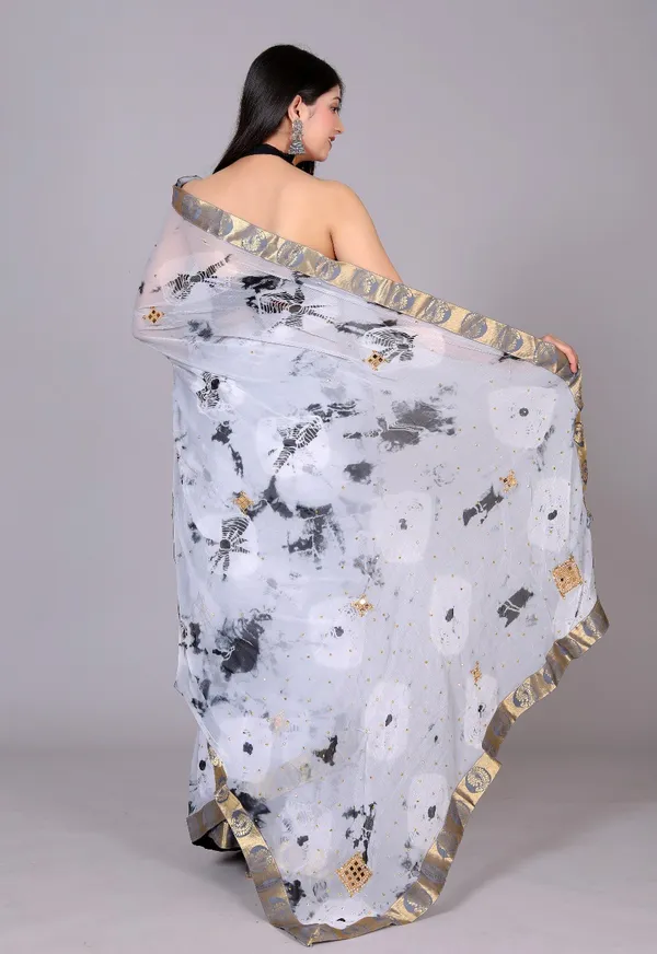 Grey_Pure_Chiffon_Trendy_Bandhini_Stone_Work_Chiffon_Sarees_For_Women