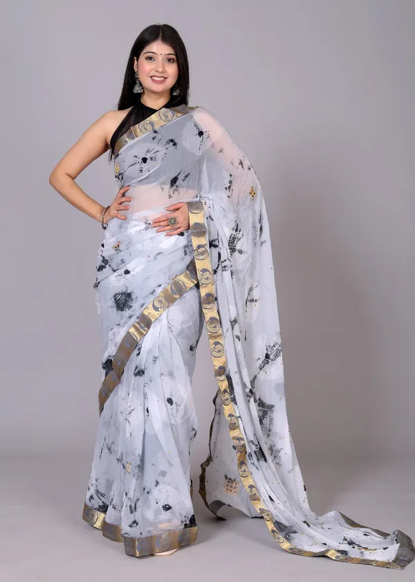 Grey_Pure_Chiffon_Trendy_Bandhini_Stone_Work_Chiffon_Sarees_For_Women