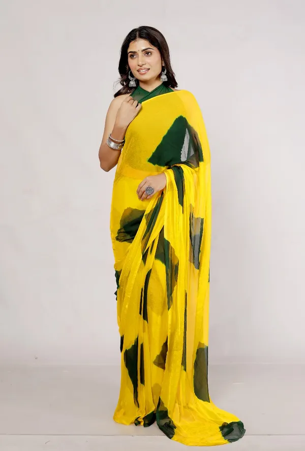 Green_Pure_Chiffon_Printed_Checked_Printed_Sarees_For_Women