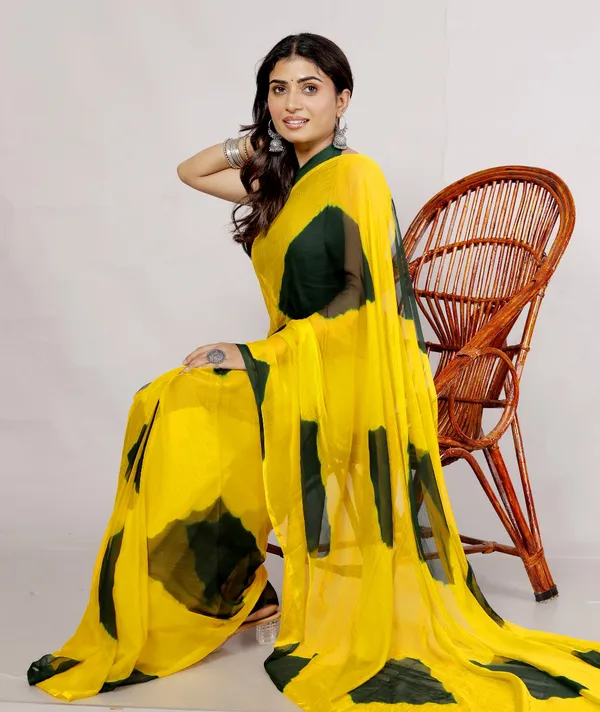 Green_Pure_Chiffon_Printed_Checked_Printed_Sarees_For_Women