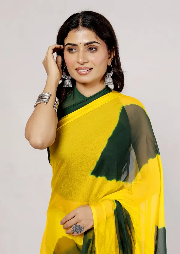 Green_Pure_Chiffon_Printed_Checked_Printed_Sarees_For_Women