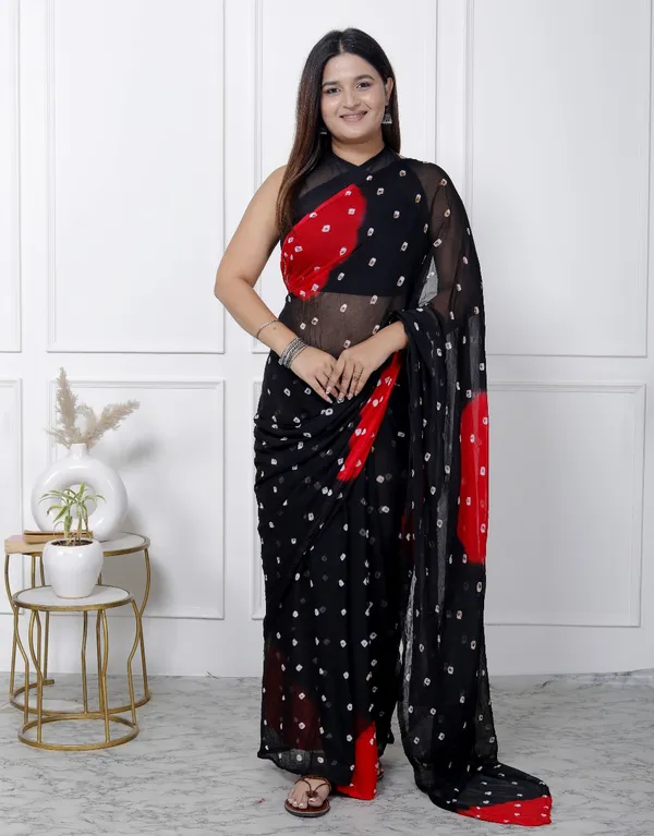 Black_Pure_Chiffon_Printed_Bandhani_Printed_Sarees_For_Women