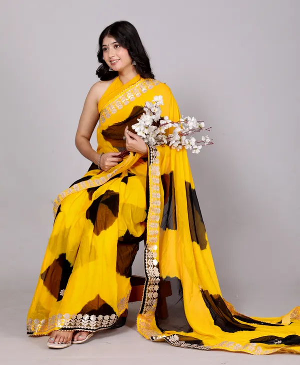 Yellow_Pure_Chiffon_Gotta_Patti_Work_Leheriya_Designer_Printed_Sarees_For_Women