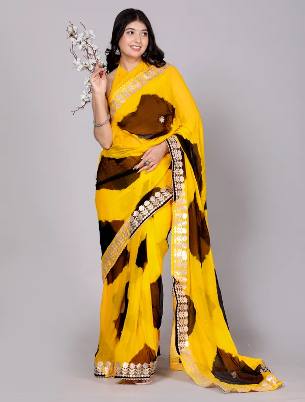 Yellow_Pure_Chiffon_Gotta_Patti_Work_Leheriya_Designer_Printed_Sarees_For_Women