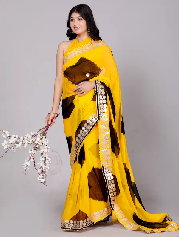 Yellow_Pure_Chiffon_Gotta_Patti_Work_Leheriya_Designer_Printed_Sarees_For_Women