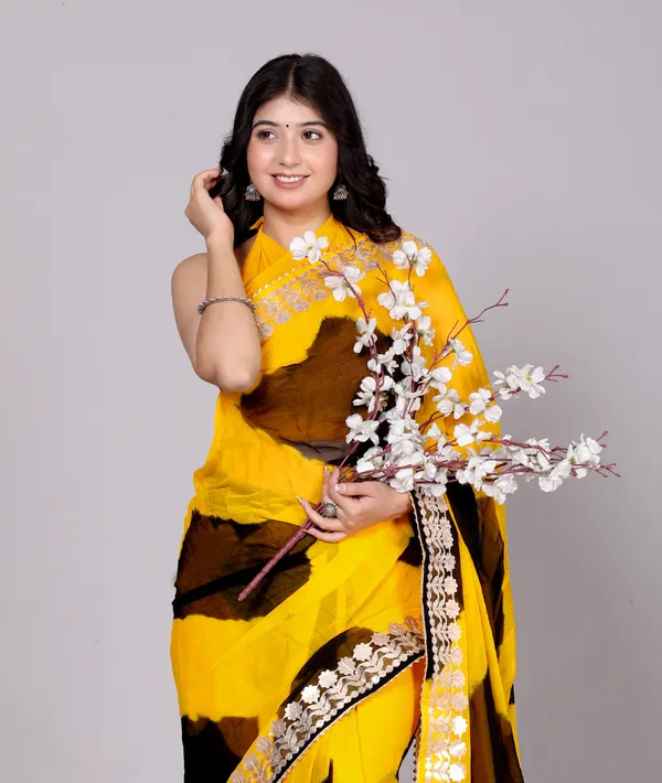 Yellow_Pure_Chiffon_Gotta_Patti_Work_Leheriya_Designer_Printed_Sarees_For_Women