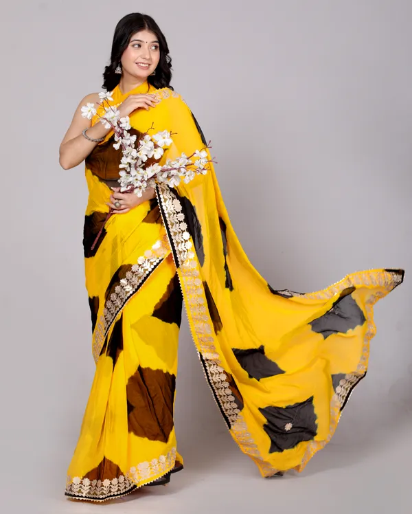 Yellow_Pure_Chiffon_Gotta_Patti_Work_Leheriya_Designer_Printed_Sarees_For_Women