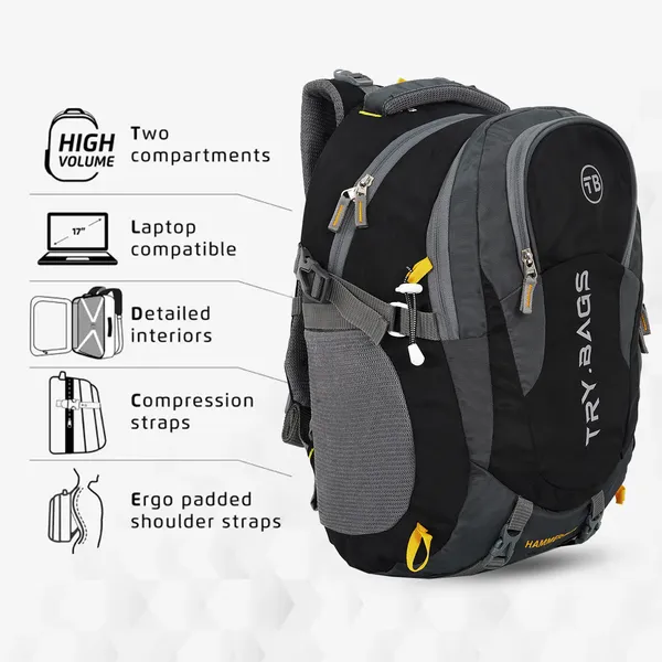 Waterproof_Black_&_Grey_Hammer_Chase_Unisex_Nylon_45L_Travel_Laptop_Backpack_Water_Resistant_Slim_Durable_Fits_Up_To_17.3_Inch_Laptop_Notebook