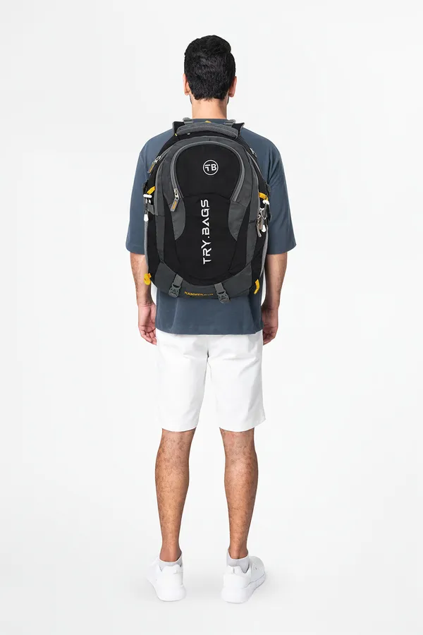 Waterproof_Black_&_Grey_Hammer_Chase_Unisex_Nylon_45L_Travel_Laptop_Backpack_Water_Resistant_Slim_Durable_Fits_Up_To_17.3_Inch_Laptop_Notebook