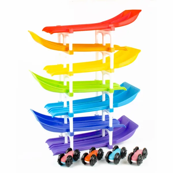 TOY_FUN_Dual_Car_Ramp_Racer_Track_Set_with_7_Tracks_and_4_Cars,_Rainbow_Colour,_Racer_Valley_Senior_for