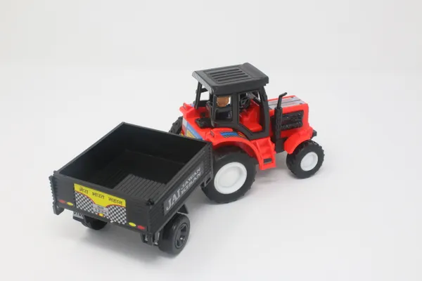 Multicolour_Tractor_With_Trolley_Pull_Back_Toy_Vehicle_|_Realistic_Openable_Back_Door_|_Scale_Model_For_Kids