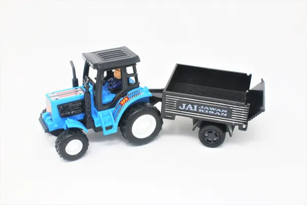 Multicolour_Tractor_With_Trolley_Pull_Back_Toy_Vehicle_|_Realistic_Openable_Back_Door_|_Scale_Model_For_Kids