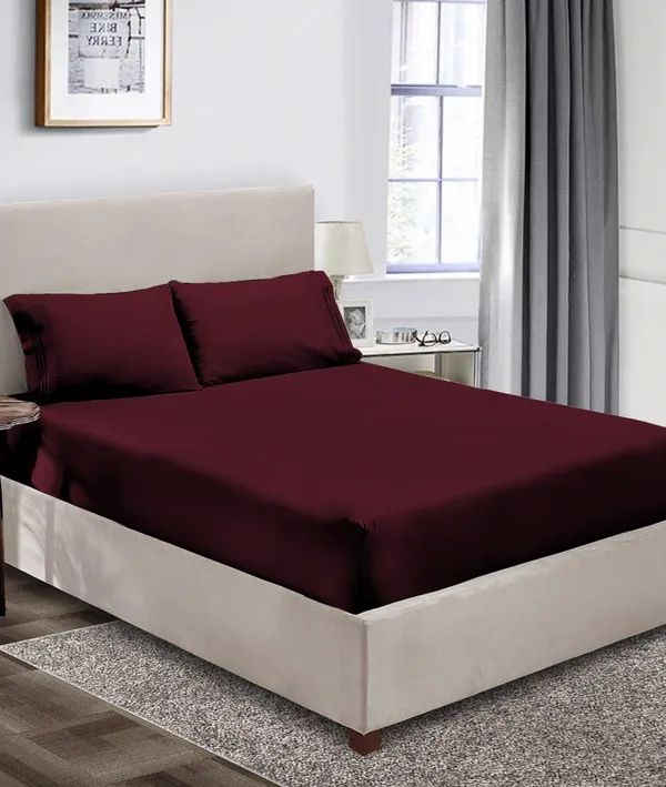 Wine_Microfiber_Solid_Fitted_With_1_Double_Bedsheet_|_(72*78)_&_2_Pillow_Covers_(18*28)