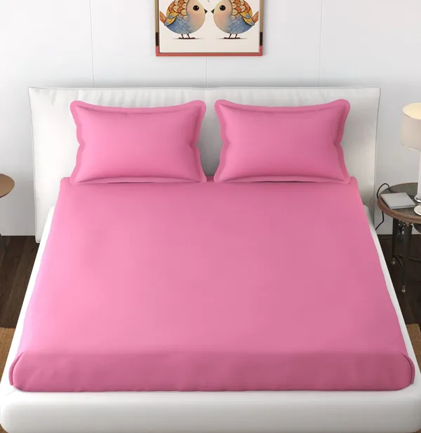 Pink_Microfiber_Solid_Fitted_With_1_Double_Bedsheet_|_(72*78)_&_2_Pillow_Covers_(18*28)